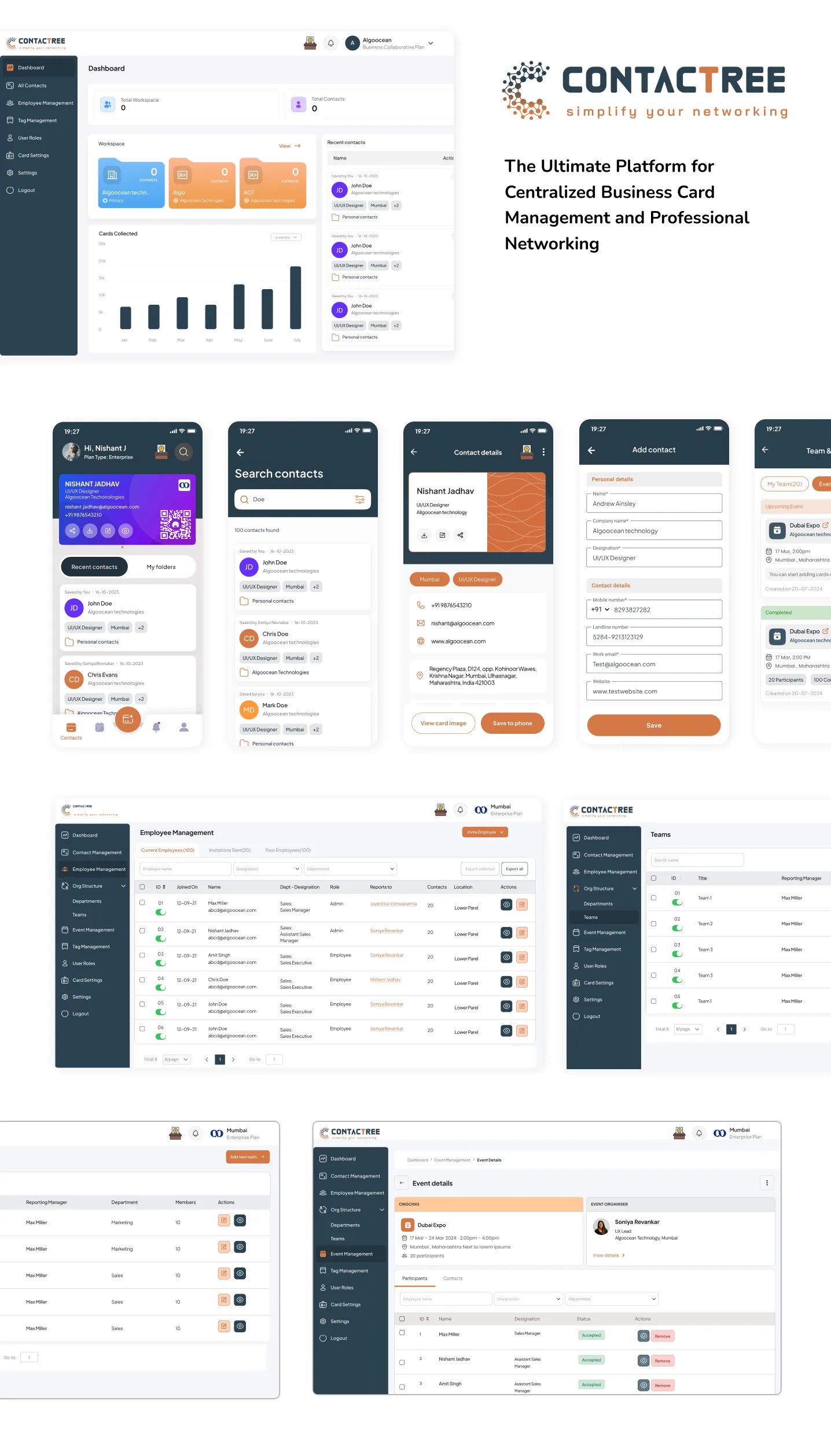 Final UI screens designed by Youiocean for Contacttree